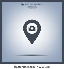Photo Camera map pin icon, map pointer, vector illustration eps 10