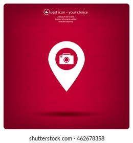 Photo Camera map pin icon, map pointer, vector illustration eps 10