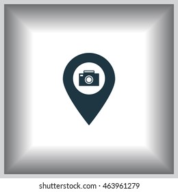 Photo Camera map pin icon, map pointer, vector illustration eps 10