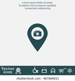Photo Camera map pin icon, map pointer, vector illustration eps 10
