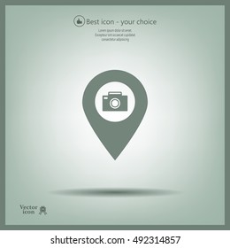 Photo Camera map pin icon, map pointer, vector illustration eps 10