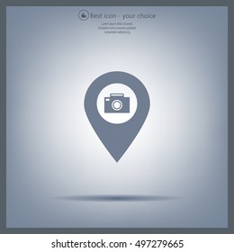 Photo Camera map pin icon, map pointer, vector illustration eps 10