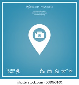 Photo Camera map pin icon, map pointer, vector illustration eps 10