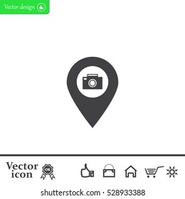 Photo Camera map pin icon, map pointer, vector illustration eps 10