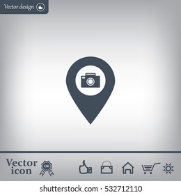 Photo Camera map pin icon, map pointer, vector illustration eps 10