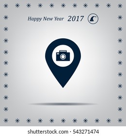 Photo Camera map pin icon, map pointer, vector illustration eps 10