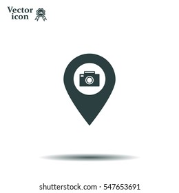 Photo Camera map pin icon, map pointer, vector illustration eps 10