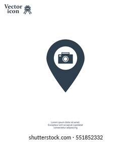 Photo Camera map pin icon, map pointer, vector illustration eps 10