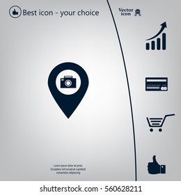 Photo Camera map pin icon, map pointer, vector illustration eps 10