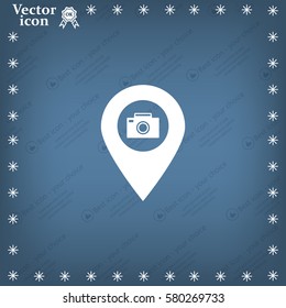 Photo Camera map pin icon, map pointer, vector illustration eps 10