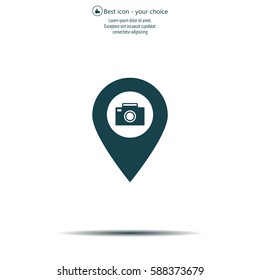 Photo Camera map pin icon, map pointer, vector illustration eps 10