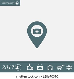 Photo Camera map pin icon, map pointer, vector illustration eps 10