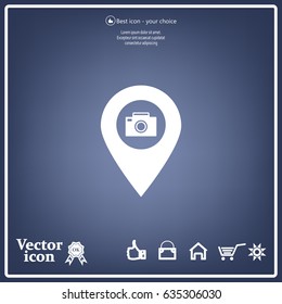 Photo Camera map pin icon, map pointer, vector illustration eps 10