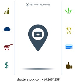 Photo Camera map pin icon, map pointer, vector illustration eps 10