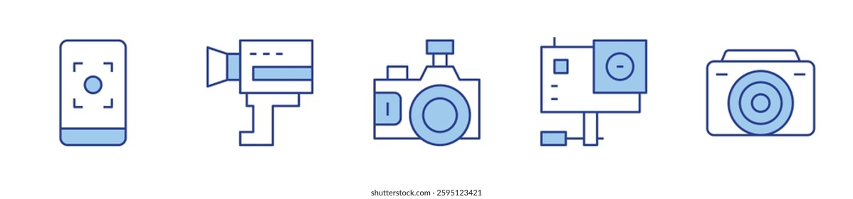photo camera, mobile phone, super, photography, action camera. Camera Icon vector illustration. Line Duotone style. Editable stroke.