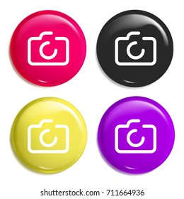 Photo camera multi color glossy badge icon set. Realistic shiny badge icon or logo mockup