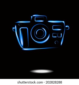 Photo camera neon icon isolate. Vector EPS illustration