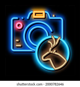 Photo Camera neon light sign vector. Glowing bright icon Photo Camera sign. transparent symbol illustration