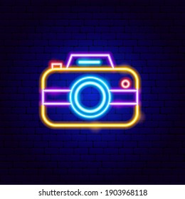 Photo Camera Neon Sign. Vector Illustration of Photography Promotion.