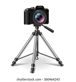 Photo camera on a tripod isolated photo-realistic vector illustration