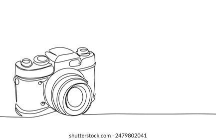 Photo camera one line continuous. Retro Camera line art. Hand drawn vector art.