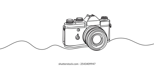 Câmera fotográfica, uma linha. câmera fotográfica. Ilustração vetorial em estilo minimalista