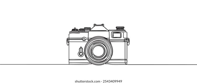 Câmera fotográfica, uma linha. câmera fotográfica. Ilustração vetorial em estilo minimalista