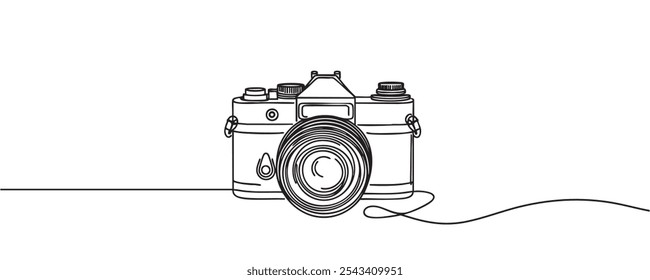 Câmera fotográfica, uma linha. câmera fotográfica. Ilustração vetorial em estilo minimalista