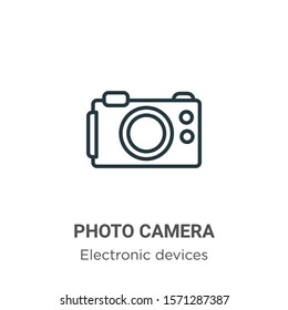 Photo camera outline vector icon. Thin line black photo camera icon, flat vector simple element illustration from editable electronic devices concept isolated on white background