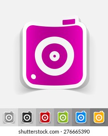photo camera paper sticker with shadow. Vector illustration