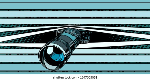 photo camera peeping surveillance. privacy. Comic cartoon pop art vector retro vintage drawing