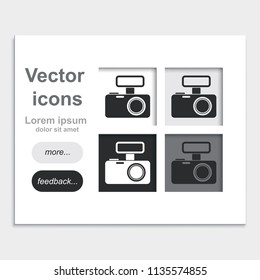 Photo camera with photoflash on it placed on web page template flat vector icon.