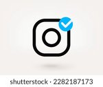 Photo camera pictogram with approve check mark. Linear vector linear icon