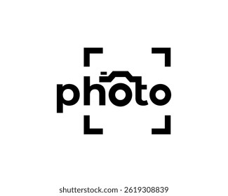 Photo Camera Picture Frame Text Wordmark For Photography Studio Vector Logo Design Illustration