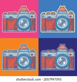 Photo Camera Pop Art Style Andy Warhol style Vector illustration