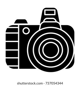 photo camera pro icon, vector illustration, black sign on isolated background