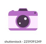 Photo camera with purple color. Vector illustration in flat style