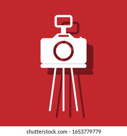 photo camera red background vector icon