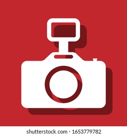 photo camera red background vector icon