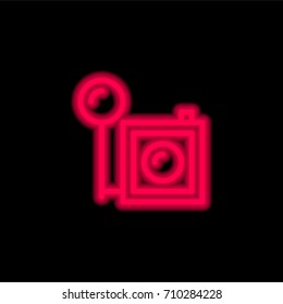 Photo camera red glowing neon ui ux icon. Glowing sign logo vector