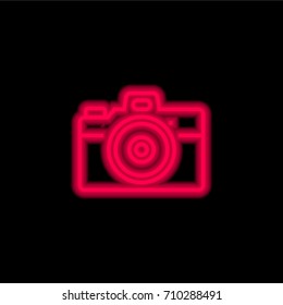 Photo camera red glowing neon ui ux icon. Glowing sign logo vector