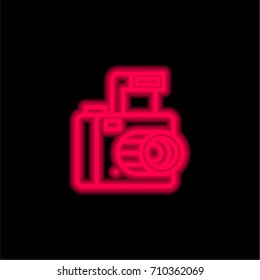 Photo camera red glowing neon ui ux icon. Glowing sign logo vector