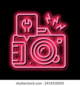 photo camera repair neon light sign vector. photo camera repair illustration