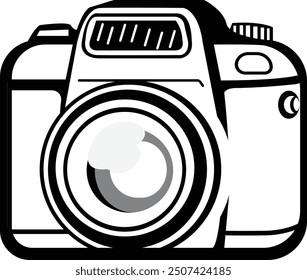 Photo camera. Retro Camera line art. Digital vector art.