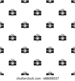 Photo camera retro seamless pattern. Print. Photograph, photo gadget, instant photo, camera, snapshot sign. Decor elements icons. Vector illustration. Background. Texture for wrapping paper textile