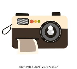 Photo camera. Retro Vintage camera device, polaroid. Vector hand draw illustration.