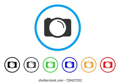 Photo Camera rounded icon. Style is a flat photo camera gray symbol inside light blue circle with black, gray, green, blue, red, orange versions. Vector designed for web and software interfaces.