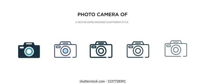 photo camera of rounded square shape icon in different style vector illustration. two colored and black photo camera of rounded square shape vector icons designed in filled, outline, line and stroke