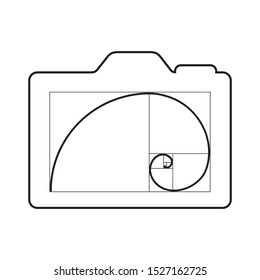 photo camera screen and golden ratio spiral, vector