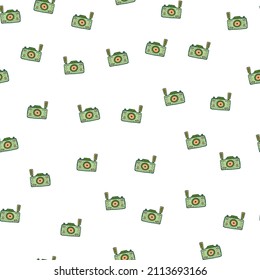 Photo camera seamless pattern. Cute vintage cameras background. Repeated texture in doodle style for fabric, wrapping paper, wallpaper, tissue. Vector illustration.